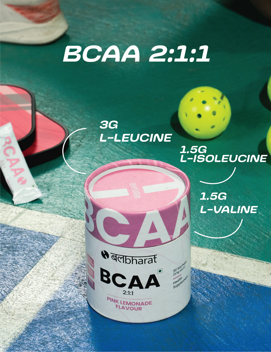 Bal Bharat BCAA 2:1:1 | 10g Per Serving, Pink Lemonade, Pouch | L-Leucine, L-Isoleucine, L-Valine, Recovery & Endurance