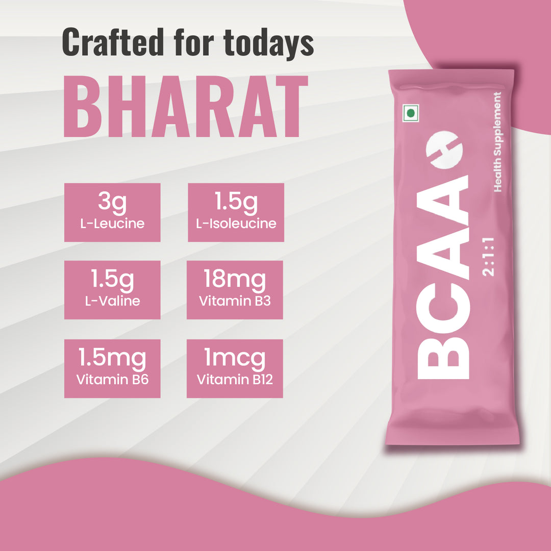 Bal Bharat BCAA 2:1:1 | 10g Per Serving, Pink Lemonade, Pouch | L-Leucine, L-Isoleucine, L-Valine, Recovery & Endurance