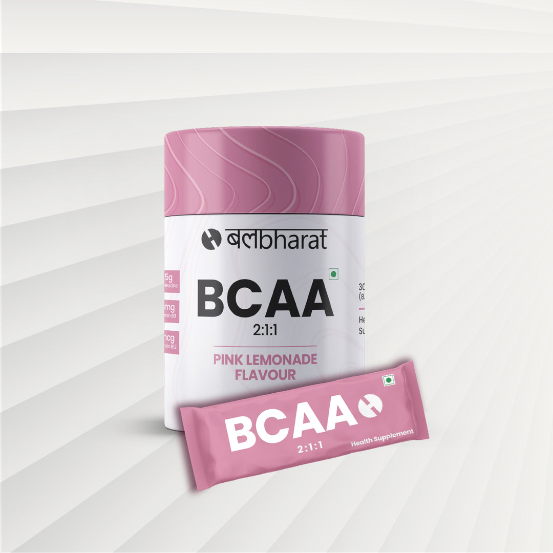 Bal Bharat BCAA 2:1:1 | 10g Per Serving, Pink Lemonade, Pouch | L-Leucine, L-Isoleucine, L-Valine, Recovery & Endurance