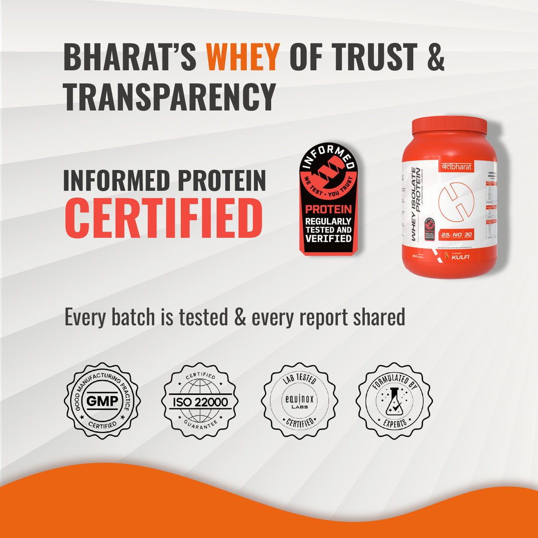 Bal Bharat Whey Protein Isolate | 25g Protein, Kulfi Flavor, 1kg (2.2lbs) | 100% Isolate
