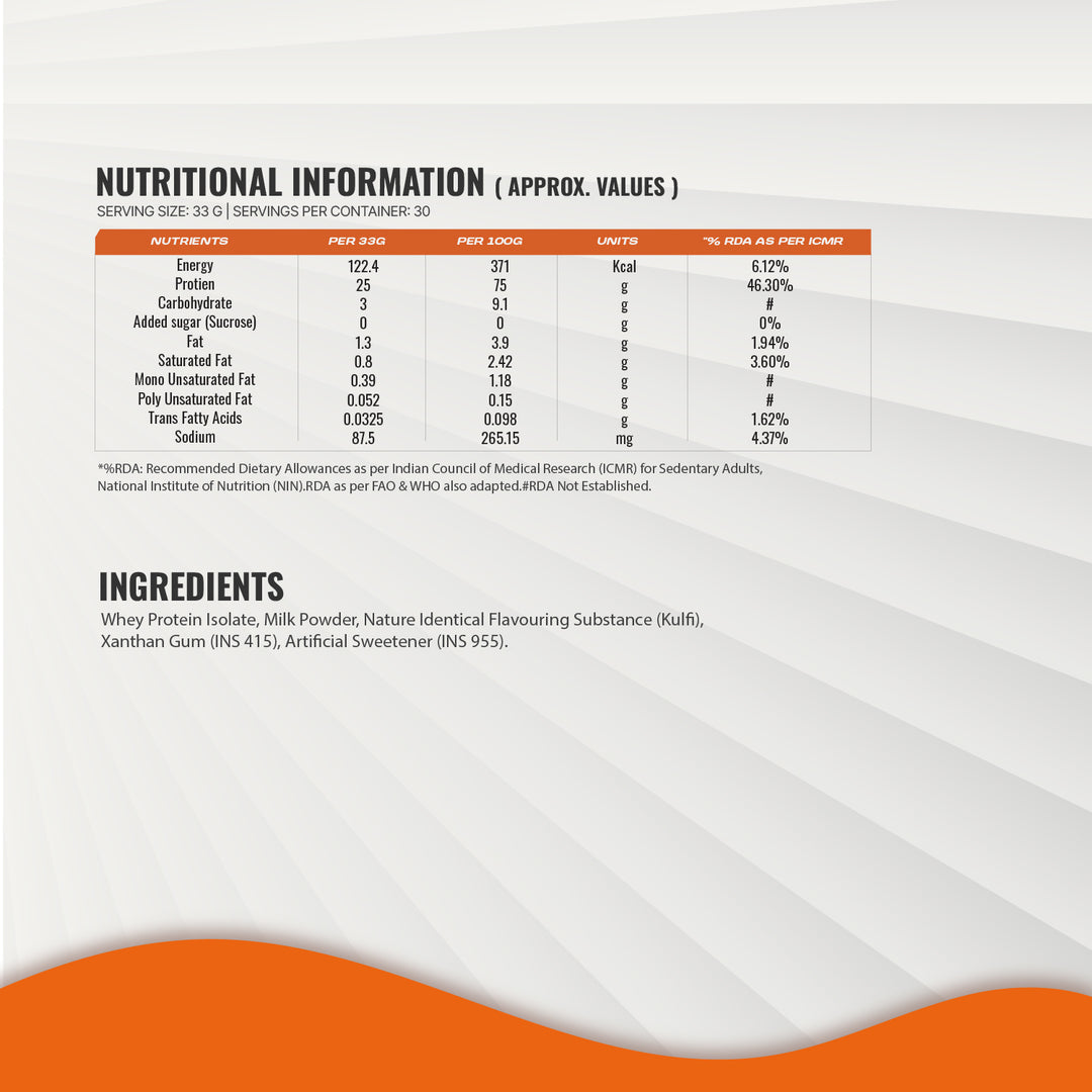 Bal Bharat Whey Protein Isolate | 25g Protein, Kulfi Flavor, 1kg (2.2lbs) | 100% Isolate