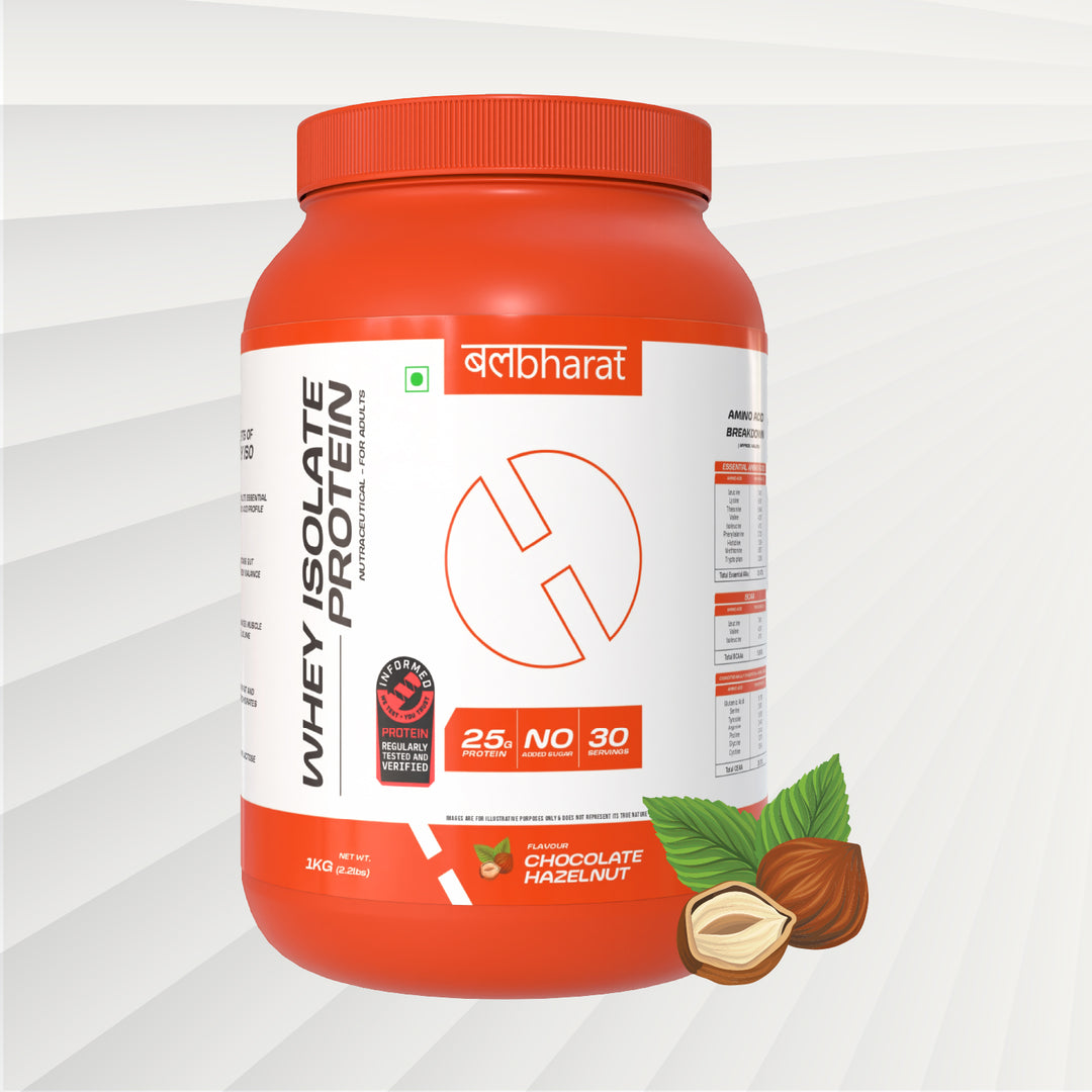 Bal Bharat Whey Protein Isolate | 25g Protein, Chocolate Hazelnut, 1kg (2.2lbs) | 100% Isolate