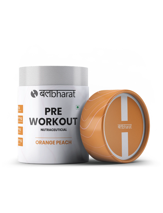 Bal Bharat Pre-Workout | 150mg Caffeine, Orange Peach, Pouch | Energy Boost, Focus & Endurance