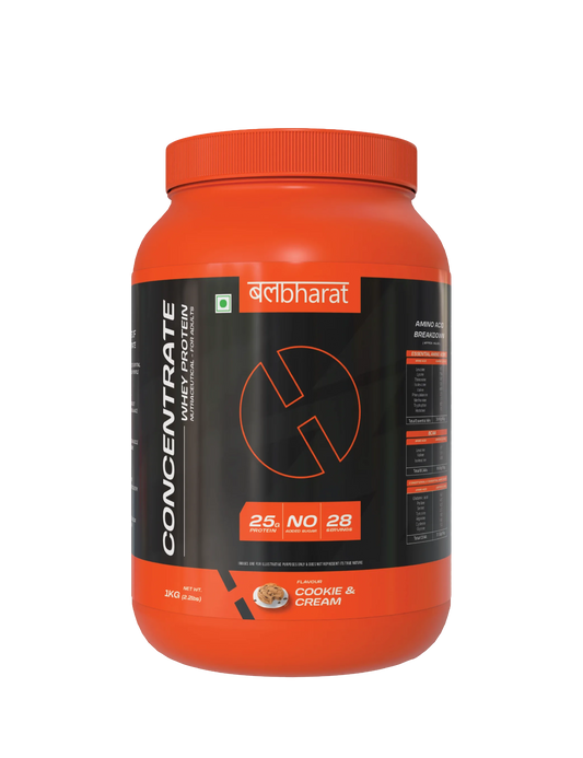 Bal Bharat Whey Protein Concentrate | 25g Protein, Cookies an Cream, 1kg (2.2Lbs) | 80% Protein, Digestive Enzymes