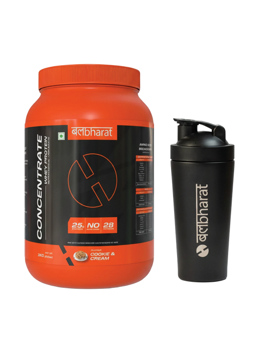 Whey Protein Concentrate  25g Protein, Cookies an Cream, 1kg (2.2Lbs)and Metal shaker
