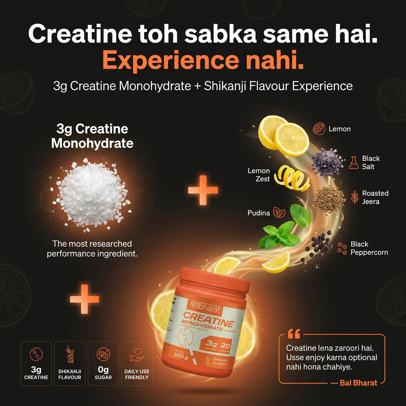 Bal Bharat Creatine Monohydrate | 3g Pure Creatine | Strength, Power & Muscle Performance | FSSAI Certified