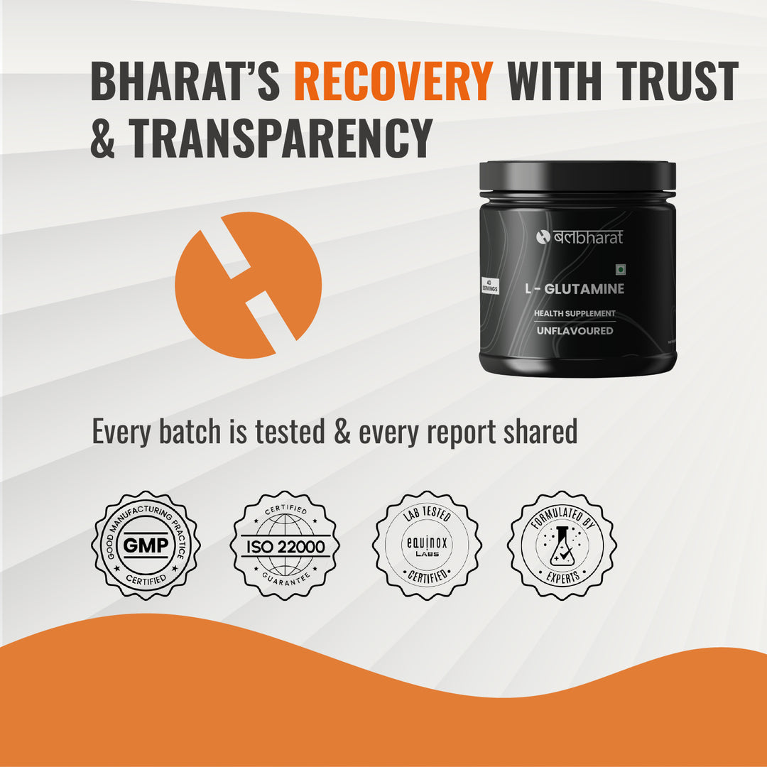 Bal Bharat L-Glutamine | 5g Pure Glutamine, 200g Unflavoured | Muscle Recovery, Immune Support, Fast Absorption