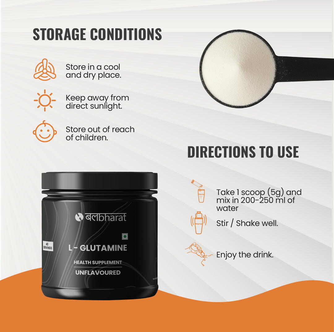 Bal Bharat L-Glutamine | 5g Pure Glutamine, 200g Unflavoured | Muscle Recovery, Immune Support, Fast Absorption