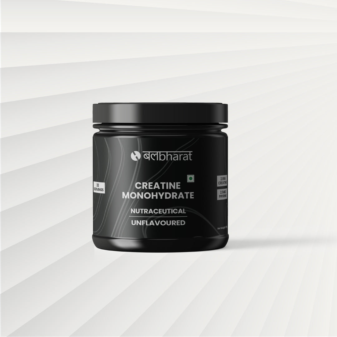 Bal Bharat Creatine Monohydrate with BioPerine® | 100g Unflavored | Micronized, Enhanced Absorption, Strength Booster