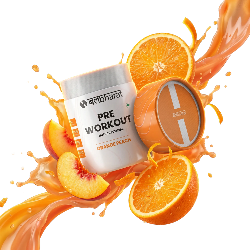 Bal Bharat Pre-Workout | 150mg Caffeine, Orange Peach, Pouch | Energy Boost, Focus & Endurance